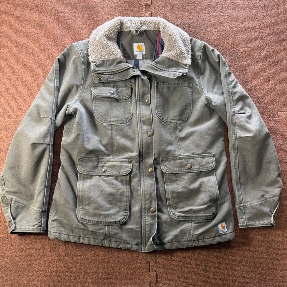 Carhartt Full Swing Caldwell Jacket Olive Green Sherpa Lined Canvas Coat 10224 L